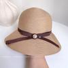 Sombrero de Pescador Simple Estilo Japonés con Lazo y Flor de Perla para Mujer, Sombrero de Cubo Transpirable para el Verano con Protección Solar para Salidas de Vacaciones