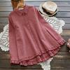 2026 Nueva Talla Grande Otoño Camisa Blusa Top de Manga Larga a Cuadros con Volantes y Cuello de Solapa Estilo Japonés para Mujer