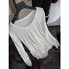 DestaqueYuran 26 Nova Coleção de Início de Outono: Camiseta de Gola Redonda com Mangas Longas e Caimento Solto, com Lã Tencel e Detalhes em Renda Cílios