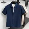 Camisa Masculina Laisibote de Nylon com Manga Curta para Primavera/Verão, Respirável e Confortável, Cor Sólida Versátil Casual