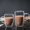 Taza de té floral creativa resistente al calor, taza de vidrio de doble capa aislada para leche, jugo, café, taza de vidrio transparente de doble capa para el hogar con asa