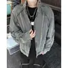 Jaqueta Jeans Desconstruída com Franjas Masculina Marca Tendência High Street Retro Americano Design Lavado Senso de Design Jaqueta com Zíper