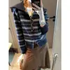 Mochie Diseño Sentido Doble Cremallera Old Money Solapa Grande Bloque de Color Raya Tejido de Lana Cárdigan Abrigo MQ2034
