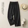 Calças casuais de verão com design de cintura elástica, calças de perna larga de algodão e linho vintage, novas calças harém de primavera e outono para mulheres