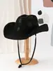 Modesto Sombrero de Gamuza de Copa Plana que se Puede Usar en Todas las Estaciones, Versátil Sombrero de Vaquero Occidental con Ala Levantada, Sombrero de Caballero Vintage de Ala Ancha