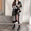 Suéter largo jacquard de rombos geométricos de otoño e invierno, abrigo de punto de estilo perezoso de longitud media de comercio exterior transfronterizo, cárdigan de punto de color de contraste para mujer