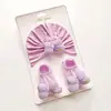 Comercio Exterior Transfronterizo Gorros para Bebé, Calcetines Pequeños, Gorros de Punto para Recién Nacido, Conjunto de Gorros Fetales sin Costuras con Lazo Gordo para Bebé Niño y Niña