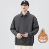 Camisa polo de peso pesado estilo americano para hombre, nueva colección otoño/invierno 2026, camisa polo de manga larga de corte holgado a la moda, capa base de color liso