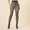 Leggings Térmicas Femininas Pretas Transparentes Efeito Pele Tamanho Extra Peça Única Sem Entrepernas, Forradas com Lã e Espessadas, com Efeito Transparente Pele