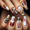 Coleção de nail art de Natal transfronteiriça: Pontas de unha pré-desenhadas, prontas para usar e adesivos para unhas postiças, 24 peças, designs de nail art de Natal removíveis
