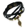 Pulsera de Cuero Distintiva Estilo Punk Nuevo Estilo Trenzado Colgante de Hoja Vintage Correa de Pulsera de Piel Pulsera de Estudiante Estilo Coreano