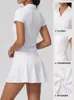 Top deportivo de manga corta con cuello polo transfronterizo para mujer, ropa de verano para tenis, yoga, corte ajustado, hombro normal, para correr, Pilates y fitness