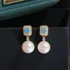 Accesorios DIY Plata de Ley S925 Gama Alta Diamante Azul Perla Conjunto de Colgantes para Pendientes con Monturas Vacías, Pendientes y Colgantes Frescos y Sencillos