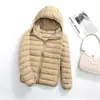 [Preço de atacado] jaqueta leve de plumas 2023 nova curta com capuz moda slim outono e inverno tamanho grande casaco vestuário feminino