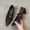 Zapatos de tacón grueso, punta fina, estilo retro francés, de pala baja para mujer, versátiles para ir al trabajo, con diseño de Mary Jane de una sola tira.