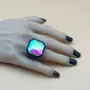Anel de Resina Quadrado Octogonal Diamante Estilo Ins Novo Retro Colorido Simples Criativo Anel Doce