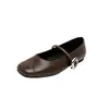 Versión de Piel de Vaca Punta Redonda Boca Baja Zapatos Planos Pequeños de Cuero Plateados Aumento Interno Suela Suave Zapatos Mary Jane para Mujer Primavera y Otoño