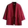 Hanfu Antiguo para Hombre Estilo Japonés Estilo Estilo Tejido de Plumas Manga de Siete Puntos Estilo Chino Bata Kimono Cárdigan Abrigo Protector Solar Hombre