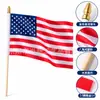 Bandeira Americana para Acenar com a Mão, Bandeira Americana, Bandeira Americana de Madeira para Acenar com a Mão, Bandeira com Cano de Arma Dourado, Bandeira de Poliéster com Haste, Tecido Pongee