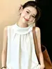 Top sin mangas fruncido estilo francés con amarre para mujer, talla grande de verano, suave y elegante, adelgazante y versátil, top casual
