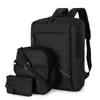 Mochila de tres piezas para negocios transfronterizos con puerto de carga USB, bolso de hombro, color sólido, bolsa de viaje para portátil, mochila