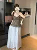 Top Cropped Feminino de Verão Estampa de Leopardo Americano Picante com Decote V e Babados