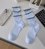 Meias de Renda Bolo Estilo Coreano Sem Costura Cor Sólida Patchwork Listra Vertical Meias de Bezerro Femininas Finas Modernas Passarela Slouch Socks