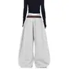Calça de Moletom Wide-Leg Plissada Estilo Preguiçoso Coreano Patchwork Estampa de Leopardo Hip-Hop Retrô para Mulheres, Calça Versátil de Dança Jazz Scimitar para Primavera