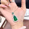 Colgante de Calcedonia Verde Hielo Natural Adorno de Calabaza Fortuna Longevidad Jade Verde Colgante de Jade Chapado en Plata Estilo Tendencia de Tiktok
