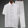 Verano Estilo Chino para Hombre Estilo Tang Camisa de Manga Corta Papá Algodón Lino Delgada Suelta Camisa China de Mediana Edad y Ancianos
