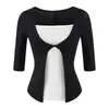 Camiseta de manga tres cuartos para mujer con look de dos piezas estilo coreano, nuevo diseño de otoño, top interior ajustado y adelgazante