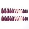 Nuevo Estilo de Exportación Europeo y Americano 24 Piezas de Uñas de Manicura, Uñas Largas Almendradas Doradas Rayadas Estilo Sexy de Moda, Uñas Portables al por Mayor