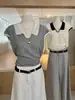Top de Punto con Cuello en Contraste para Mujer Verano Manga Corta Delgado Holgado Estilo Francés Elegante Camisa Polo Combinación de Colores Sencilla Camiseta