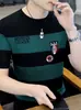 Marca Americana Tendência Transfronteiriça Seda de Gelo Masculina Manga Curta Tendência da Moda de Verão Malha Manga Meia Manga Casual Bonito Versátil Camiseta