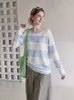 Camisa protectora solar de manga larga a rayas holgada estilo coreano de seda helada para mujer, prenda exterior fina de verano, top casual para aire acondicionado