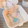 Acessórios Infantis Meninas Desenho Animado Princesa Conjunto de Colar e Pulseira com Contas Colar com Pingente de Menina Acessórios de Joias para Bebê