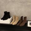 Botas de salto alto, salto grosso, botas finas para mulheres 2024, novo outono, botas curtas coreanas, Chelsea, botas pequenas de cano curto, camurça