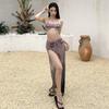 Llegada Nueva 2025 Estilo Francés Retro Estampado de Mariposas Cuello Largo Vestido Bikini Sexy Vacaciones de Spa Traje de Baño con Abertura para Mujer
