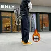 Pantalones de trabajo casuales para hombre de otoño e invierno, engrosados y forrados de polar, estilo recto holgado con pequeño logo triangular, diseño funcional, versátiles y modernos