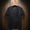 2025 Comercio Exterior Transfronterizo Camiseta Casual de Moda para Hombre Talla Grande Algodón-Lino Imitación Manga Corta Color Sólido Estilo Chino Fábrica de Camisetas