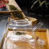 Tetera de vidrio borosilicato con asa de bambú y pico, para uso doméstico, gran capacidad, tetera de té kung fu
