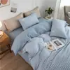 Conjunto de Flanela Escovada Muji Estilo Japonês de Quatro Peças, Conjunto de Roupa de Cama para Casa com Xadrez Pequeno Retrô, Amigo da Pele, Universal para Todas as Estações