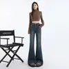 Jeans flare azul retrô feminino, cintura alta, modelagem solta, emagrecedor, versão extralonga para mulheres altas