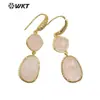 WT-E687 Brincos Pingente Femininos Clássicos e Generosos de Pedra Dupla de Comprimento Médio com Brincos para Suéter ou Saia