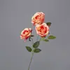 Flor Artificial de Rosa Redonda de Tres Cabezas Flor Artificial Arreglo de Boda Flor de Rosa Individual Adornos para Sala de Estar Flor de Seda Flor Decorativa Boda