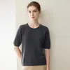 Suéter feminino de cashmere, 100% cashmere puro, novo estilo outono/inverno, gola redonda, pulôver, cor sólida, simples e versátil, malha de manga curta, branco