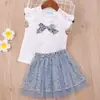 Nova Roupa Infantil Transfronteiriça Conjunto Curto com Laço e Saia de Renda para Meninas Conjunto de Duas Peças Venda Direta da Fábrica Atacado