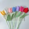 Hilo de Ganchillo Flor de Tulipán Abierta Floreciendo Ramo Producto Terminado Arreglo Floral de Simulación Jarrón con Ramo Regalo