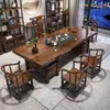 Conjunto de mesa de chá grande e cadeiras em madeira preta de alta qualidade, mesa de chá completa e estação de chá para uso doméstico e de escritório