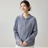 Suéter de Cachemira con Capucha de Aguja Yuanbao para Mujer, Jersey de Manga Larga Raglán con Media Cremallera, Holgado, Casual, Versátil, Prenda de Punto
